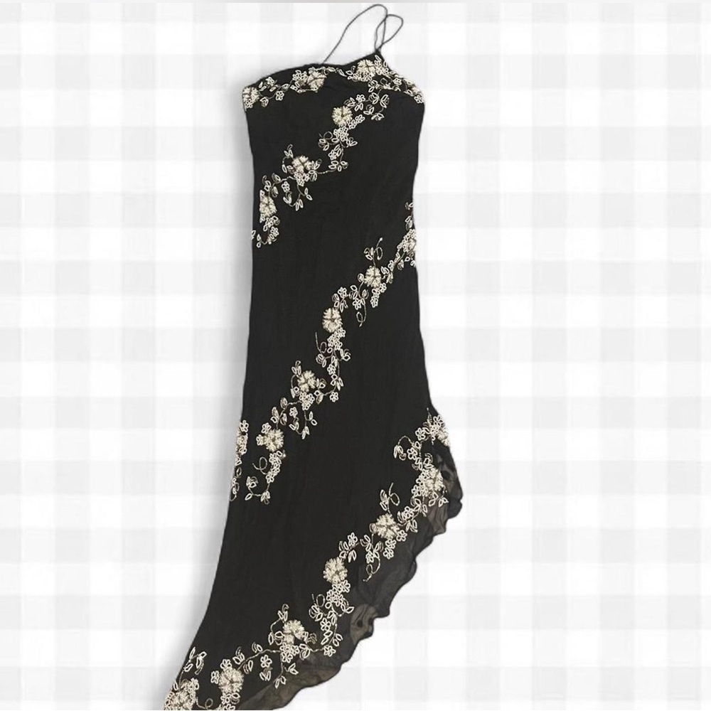 Scala Black Asymmetrical Dress with Floral beaded Embroidery